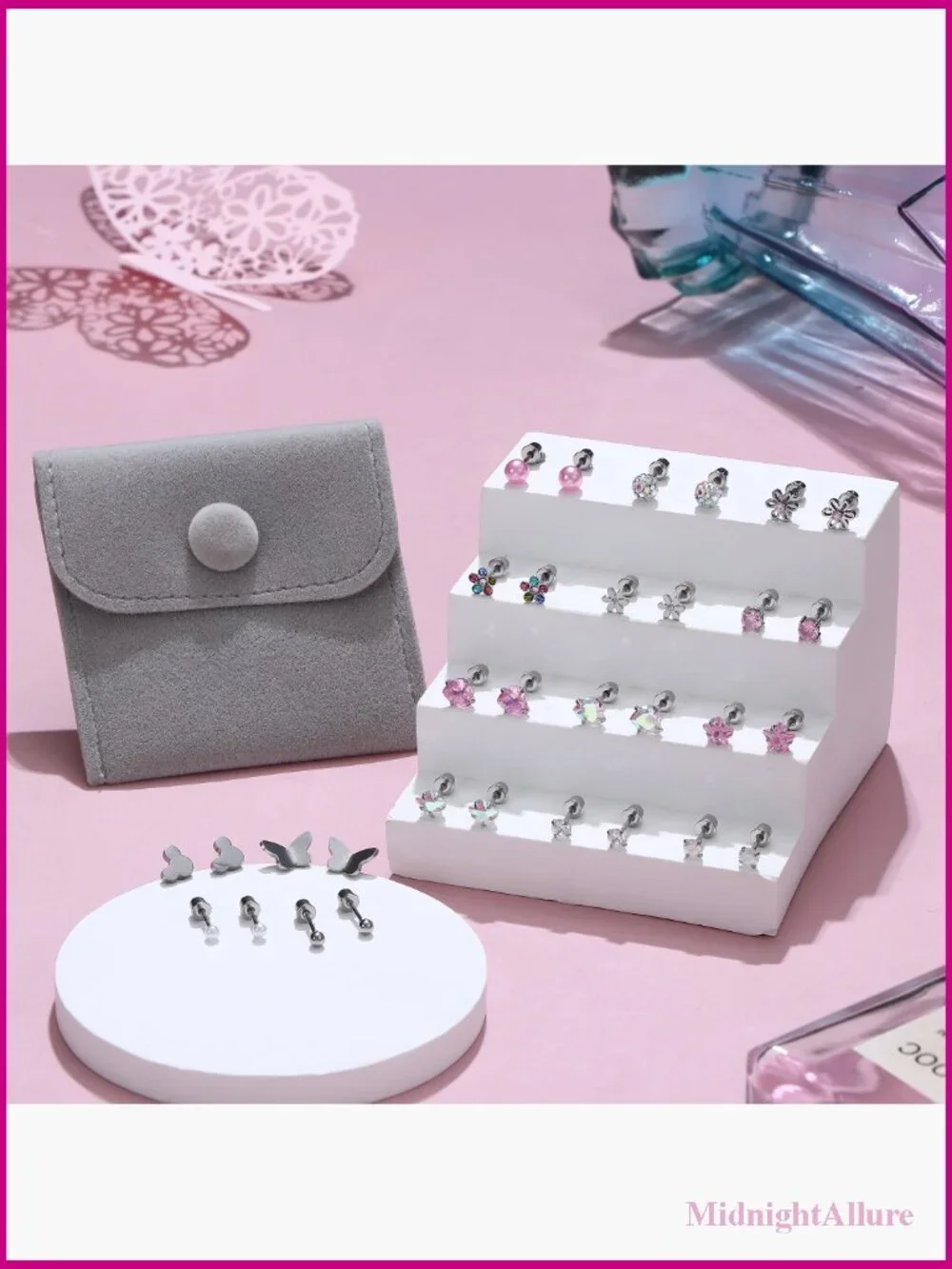 16 Pairs Hypoallergenic Screw Back Earrings Set 316L Stainless Steel CZ Studs